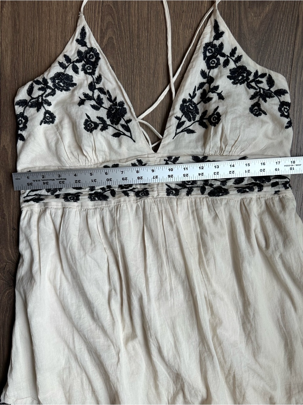 Abercrombie & Fitch Embroidered Cotton Maxi Dress White Black Halter Boho XL P - Picture 11 of 14